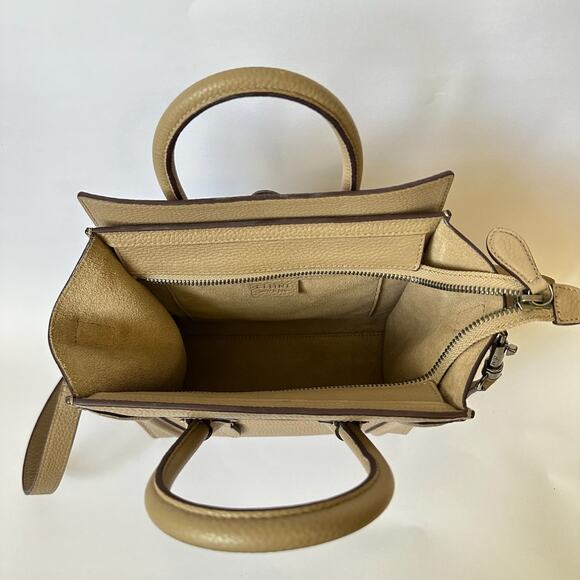 CELINE Luggage Nano Tote Bag Beige Pebbled Leather Handbag Crossbody - Picture 6 of 15